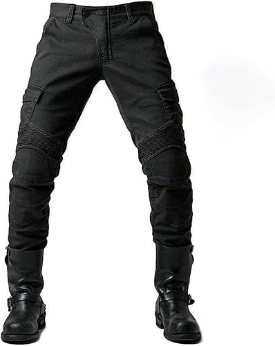 Motorcykelbyxor skyddsbyxor, motorcykeljeans för män tillverkade med andningsbart slitstarkt kevlar med 2 par skydd för höft och knä, avtagbara dynor jeans (svart, S)