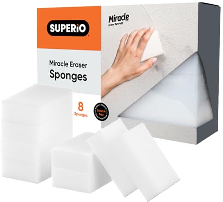 Superior Miracle Eraser Sponge Cleaning Sponge for Floor, Wall, Melamine Sponge Furniture Removes Scuffmarks, Dirt, and Tough Stains, Pack of 8, by Superio