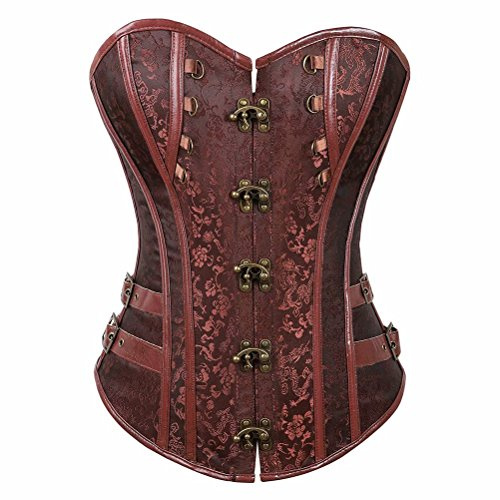 jutrisujo corsetto steampunk donna pelle Bustino corpetto sexy Gothic Halloween pirata top pirata Halloween Marrone M