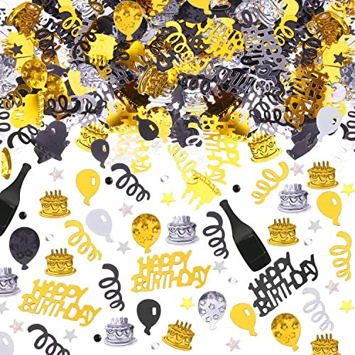 BURGEON Konfetti Geburtstag Tischdeko, Happy Birthday Konfetti Gold Schwarz, Streudeko Geburtstag Deko Mädchen Junge Kinder für Geburtstage Partys, Gold Schwarz, 15g