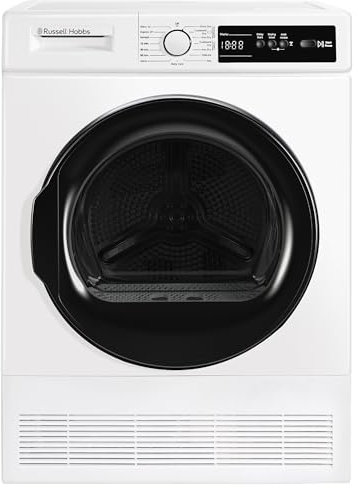 Russell Hobbs Freestanding Condenser Dryer Electric Tumble Dryer 15 Programmes 8kg Capacity 3 Heat Settings LED Display DelayStart Anti-Crease Child Lock Black Clothes Dryer RH8CTD111B