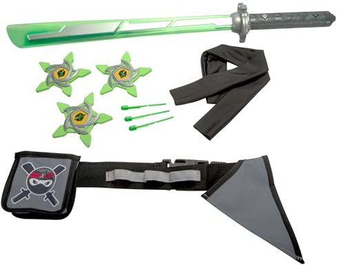 Next Ninja Mega Set, 9 Pezzi, Cintura Regolabile Fino a 80 cm, Spada con Luce e Suono, Funzione di Tiro, Tre Frecce e Stelle, Fascia per Capelli, a Partire dai 3 Anni