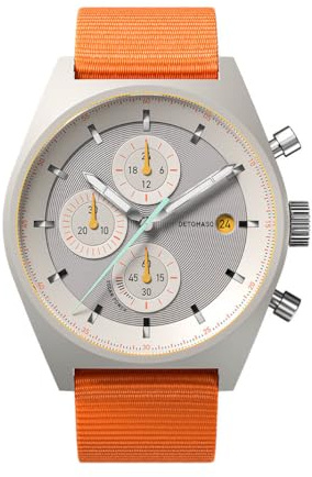 DeTomaso D10 Chrono SOLAR Gray Yellow Grau Gelb Herren-Armbanduhr Analog Solar Armband Orange