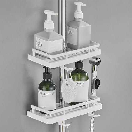 Hoomtaook Estante de Ducha Soportes de Accesorios de Ducha con Dos Ganchos y Gancho de Ducha Apto para Riel [21mm-25mm] Plástico, 2 Piezas Blanco