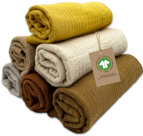 mimaDu - 6er Set Baby Musselintücher aus Bio-Baumwolle GOTS 25x25cm - Spucktücher für Junge & Mädchen - Mini Handtücher zur Babypflege ideal als Spuchtuch, Musselintuch, Waschlappen, Mulltuch (Desert)