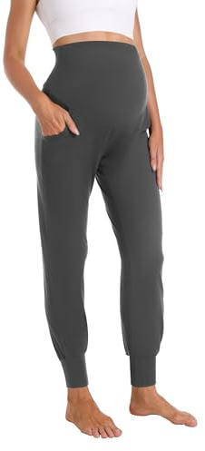 Foucome Women's Maternity Pants Stretchy Jogger Sweatpants Over Belly Pregnancy Workout Lounge Pants with Pockets (Dark Grey, M)