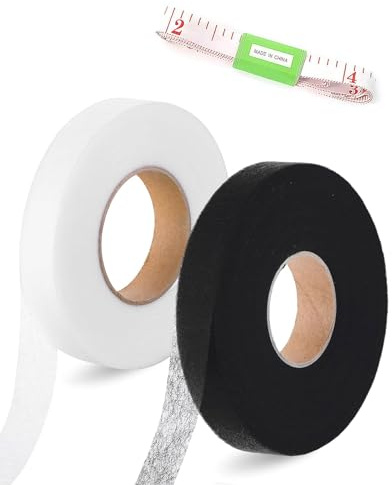 ZAMXHUG 10 mm di Larghezza Nastro Termoadesivo 50m/Rotolo per Tessuti, Adesivi per Stoffa, Orlo Nastro Tessuto Fusione Termoadesivo per Pantaloni, Vestiti, Tessuti, Nero/Bianco(2pcs)