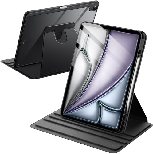 JETech Custodia Rotante per iPad Air 13 Pollici M4/M3/M2 (2026/2025/2024) con Portapenne, 360 Rotazione dei Gradi Protettiva Supporto Cover Trasparente Retro (Nero)
