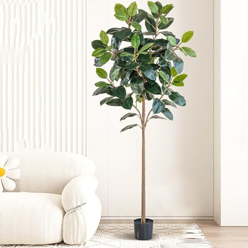 Kunstbaum Künstlicher Gummibaum für Zuhause mit Immergrünen Blättern, Realistischer Gummibaum Im Topf für Schlafzimmer, Hochzeitsfeier, Eingangsbereich, Dekorationsgummibaum(Green,XXL)
