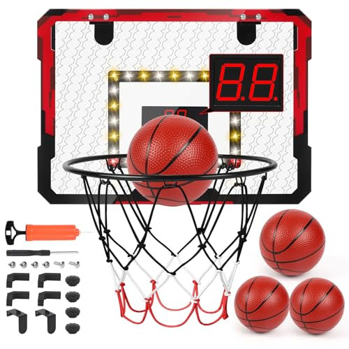 Apritsce Basketballkorb Indoor, Mini Basketball Korb fürs Zimmer mit Elektronische Anzeigetafel, 4 Bällen, Basketballkorb Kinder, Sport Spielzeug für Jungen Mädchen