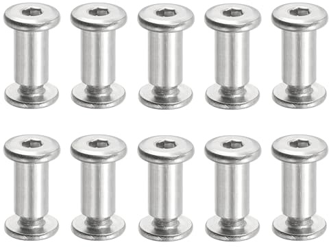 PATIKIL Hexagonala skruvar Chicago, 20 uppsättningar bindningsskruvar M6 x 15 mm Hexagonala anslutningsskruvar med infällda muttrar för möbelreparation album läderbälte, silver