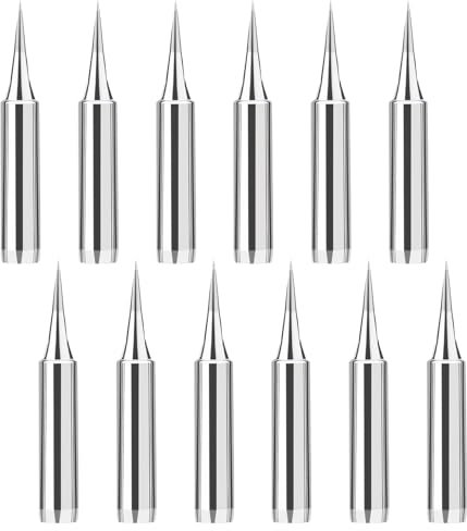 Lot de 12 pannes de fer à souder 900M-T-I 0,5 mm Pointe de fer à souder avec noyau en cuivre et placage de rechange Kit de pannes à souder en alliage Utilisation pour pistolet à souder