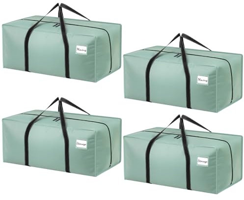Dntorx 4 Stück 120L Aufbewahrungstasche, Heavy-Duty Umzugstaschen Wasserdicht Umzugskartons Große mit Reißverschluss Griff Faltbar Aufbewahrungsbox für Umzug Camping Kleidung Aufbewahrung (Hellgrün)