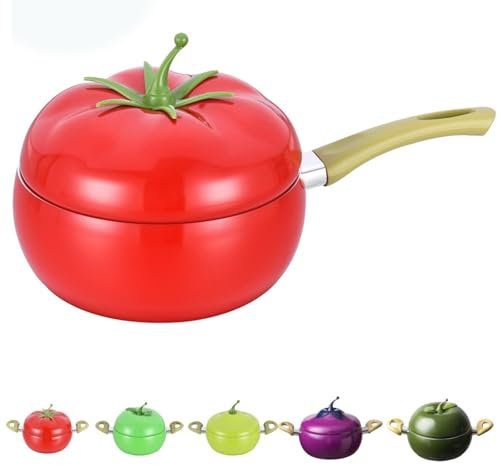 Suppentopf aus Emaille-Gusseisen, Tomaten-Kokotte, niedliche Gemüse-Fruchtform, antihaftbeschichtet, Suppentopf mit Deckel, multifunktionaler Kochtopf mit Doppelgriffen (rote Tomaten) (Tomaten-b)