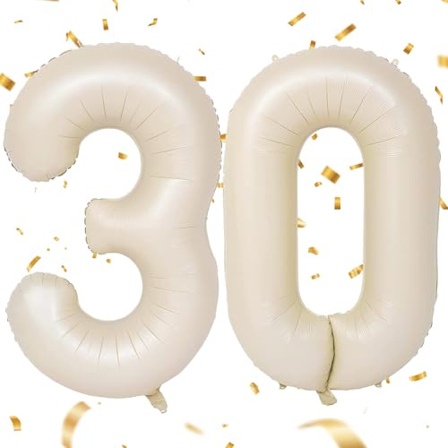 Palloncino con numeri 30 beige, 40 pollici, 30, colore bianco sabbia, 30, palloncino a elio, 30, decorazione di compleanno per uomini e donne, 30. Festa di compleanno, anniversario