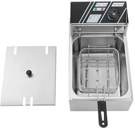 Friteuse électrique commerciale professionnelle en acier inoxydable 6 l avec panier – 3000 W (thermostat 60-200 °C, chauffage rapide, robinet de vidange, protection contre la surchauffe) pour