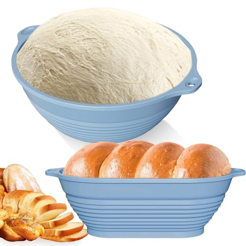 2 PCS Panier D'Épreuvage Set, Ensemble De Paniers À Pain, Banneton Ovale, 22.8*25.8cm Bread Proofing Basket, Kit Matériel Pour Faire Du Pain, L'accessoire De Cuisson Parfait Pour Pain Levain Par(Bleu)