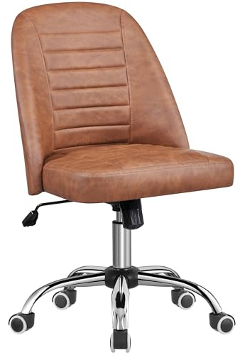 Yaheetech Silla de Oficina de Escritorio Ajustable en Altura Giratoria de 360° Ergonómica sin Reposabrazo con Ruedas Carga MAX 136 KG Marrón