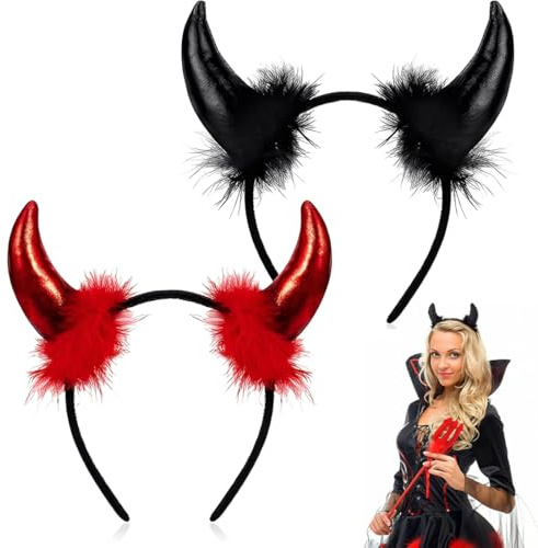 UIEXAY 2 Pièces Diable Oreilles Bandeau, Bandeau De Cornes De Diable, Cheveux Bandeau Chapeaux Cornes, Pour Fête Halloween Carnaval Ornement Accessoire Enfant Adult Fille Cosplay