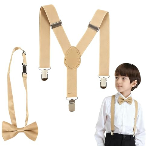 JUGUTA Pajarita Niño, 1 Tirante Ajustable + 1 Pajarita, Color Caqui, Talla Única Para Niños De 1 A 7 Años, Elegante Para Boda, Bautizo, Cumpleaños Y Fiestas Infantiles