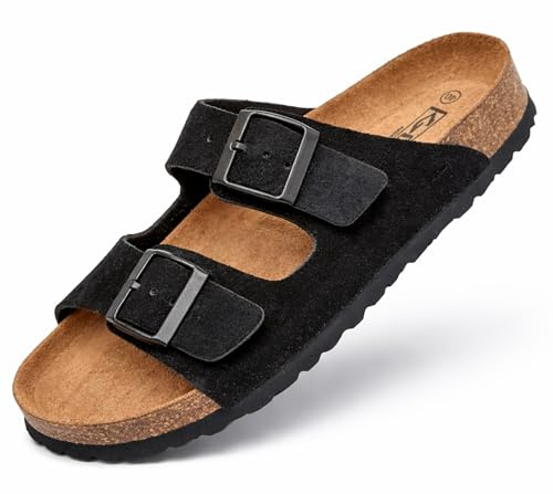 GONKOS®, lädersandaler med spännen, äkta läder, naturlig kork, justerbara fotspännen, sandaler för män/kvinnor, kvalitetssandaler tillverkade i Spanien