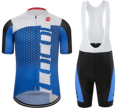 Coconut Ropamo CR Men's Cycling Jersey Set Road Bike Jersey Zipper Pocket Bib Shorts with 3D Padded Cycling Clothing Kit Set (Blue/Black, S)