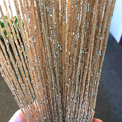 HYSENM 2 Pack Rare Flat Glistering Ribbon Fringe Door String Curtain Window Panel Room Door Divider Tassel for Party Wedding Birthday Decoration, Champagne, 39.4x78.7