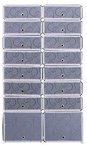 HOMCOM Armario Modular Estantería por Módulos Montaje en Bricolaje Armario Extraíble de 16 Cubos con Puertas para Almacenamiento de Zapatos Ropa Libros 95x37x160cm Blanco y Negro