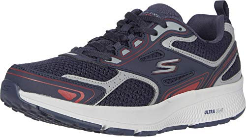 Skechers Herren Go Run Consistent Sneaker, Navy Leather Synthetic Red Trim, 43 EU