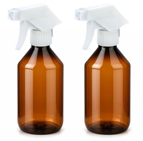 mikken 2 Sprühflaschen 250 ml braun Kunststoff für Pflanzen, Haare, Garten, Reinigungsmittel + Etiketten