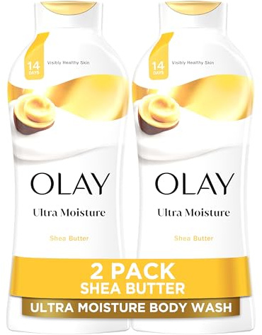 Olay Body Wash for Women, Ultra Moisture, 24hr Moisturizing, Hydrating & Refreshing, B3 Vitamin Complex, Free of Parabens & Phthalates, For All Skin Types, Shea Butter Scent, 22 fl oz (Pack of 2)