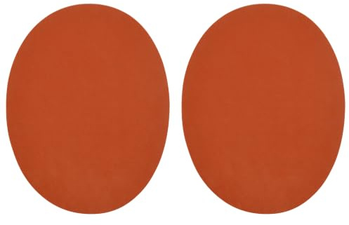 celloexpress Orange Faux Suede Elbow Patches Iron-On (1 Pair) | 140mm x 110mm Oval Patch for Knees Repair Jacket Jumper DIY Clothing