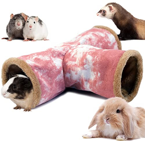 LeerKing 3 Vías Túnel para Hámster Juguete Animales Pequeños Escondite Plegable con Ganchos para Conejo Cobaya Hurones Chinchilla Ratas Rosa L