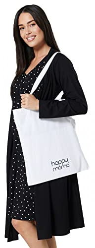 HAPPY MAMA Donna Set Vestaglia e Camicia da Notte prémaman L'Allattamento 1009 (Nero con Puntini, IT 42/44, S)
