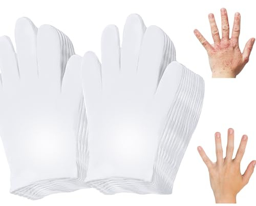 White Cotton Glove 24 Pieces, Washable Cotton Glove Eczema, Spa Moisturizing Glove for Sleeping, One Size Fit Most Overnight Moisturizing Glove, Not Suitable for Large Male Hands (12 Pairs)