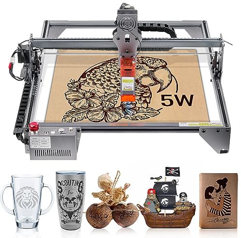 VEVOR Machine à Graver 5 W Graveur Laser Grande 61x58x27 cm Surface de Travail 41x40 cm Vitesse de Mouvement 10000 mm/Min Point Comprimé Protection Yeux Découpe Bois Certains Métaux, Noir, Large
