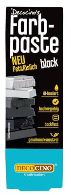 DECOCINO fettlösliche Farbpaste Schwarz - 15 g - öl-basierte Lebensmittelfarbe, ideal zum Einfärben von Schokolade, Buttercreme, Fondant oder Kuchenteig