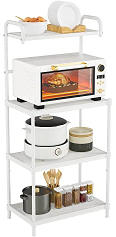 KOMFOTTEU 4-stufig Küchenregal, Mikrowellenregal Metall, Standregal 59x34x136 cm Mikrowellenständer, freistehendes Multifunktionalregal für Küchen & Esszimmer (Weiß)
