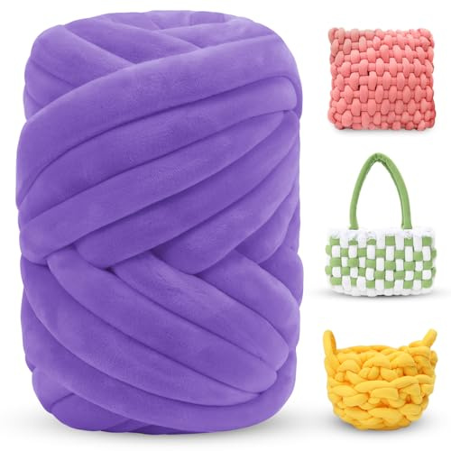 LEREATI Thick Chunky Yarn for Arm Knitting Jumbo Tube Yarn Soft Chunky Knit Blanket Yarn, Velvet Yarn for Crocheting Handbags Hand Knitting Pet Bed Rugs Pillows Crafts (500g, Violet)