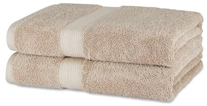 Amazon Basics Badetuch aus Bio-Baumwolle, farbecht, 2 Stück, 76 x 137 cm, Taupe