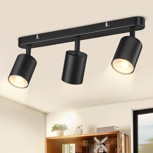 CandLuc Faretti Led Soffitto Orientabili, GU10 Lampada Faretti da Soffitto 3 Luce, Moderna Nero Lampadario Faretti Interno per Cucina, Soggiorno, Camera da Letto, Lampadina Non Inclusa