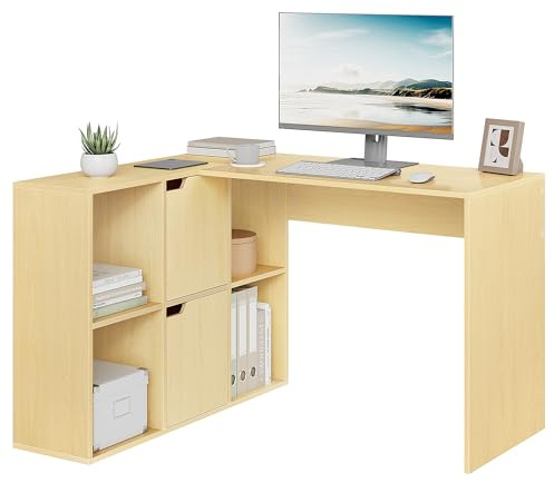 eSituro Schreibtisch L Form, Eckschreibtisch 120 cm mit Regal, Computertisch Bürotisch mit Stauraum, PC Tisch für Büro Arbeitszimmer Homeoffice, Eiche, 120x100x75 cm