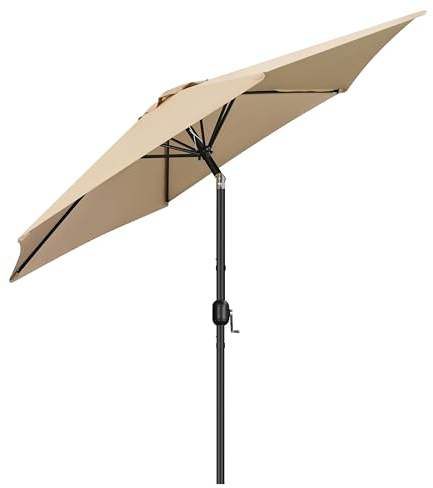 Yaheetech Sonnenschirm 269 cm Rund Gartenschirm mit Kurbel UV Schutz Terrassenschirm Neigbar Kippbar Kurbelschirm UPF 50+ für Balkon/Terrasse/Markt/Garten, ohne Ständer, Hellbraun