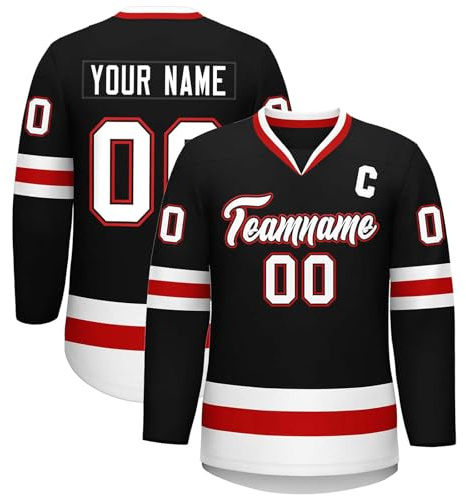 Maillot de Hockey sur Glace Personnalisé - Concevez Votre Shirt de Hockey avec Votre Nom équipe Numéro à Col en V Adultes Youth Maillots de Joueur de Hockey D'entraînement(01 Maillots-Hockey)