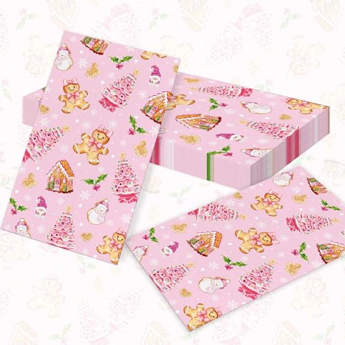 servilletas de papel navideñas rosadas con motivos de galletas dulces | 40 servilletas de papel navideñas rosadas con motivos de galletas dulces copos de nieve desechables para cumpleaños