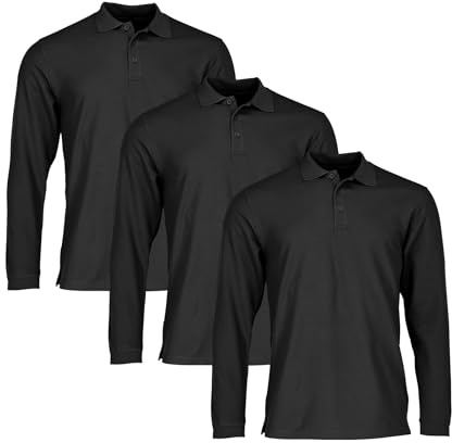 Fruit of the Loom 3er Pack Premium Long Sleeve Polo Herren Langarm Poloshirt, Black, M