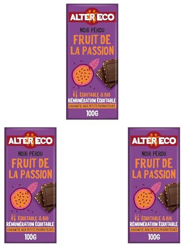 ALTER ECO - Tablette Chocolat Noir Fruit de la Passion - Bio & Équitable - Origine Équateur - 100 g (L'emballage peut varier) (Lot de 3)