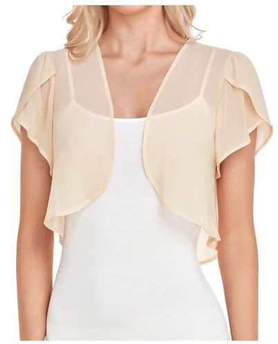 Chiffon Bolero Shrugs for Women Summer Cropped Cardigan Ladies Short Sleeve Open Front Sheer Shawl Tops Jackets for Evening Wedding Dress