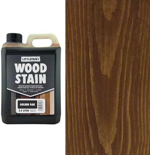 Littlefair's Wood Stain Water Based - 2.5 LTR - Indoor Furniture Stain Light & Dark Finishes - Special Non Toxic & Eco Friendly Formula - Wood Stain for Crafts - Colour: Golden Oak