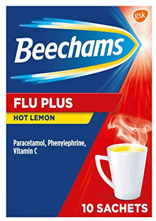 Beechams Flu Plus Hot Drink Sachets, Cold & Flu Medicine for adults, with Paracetamol, Lemon flavoured, 10s